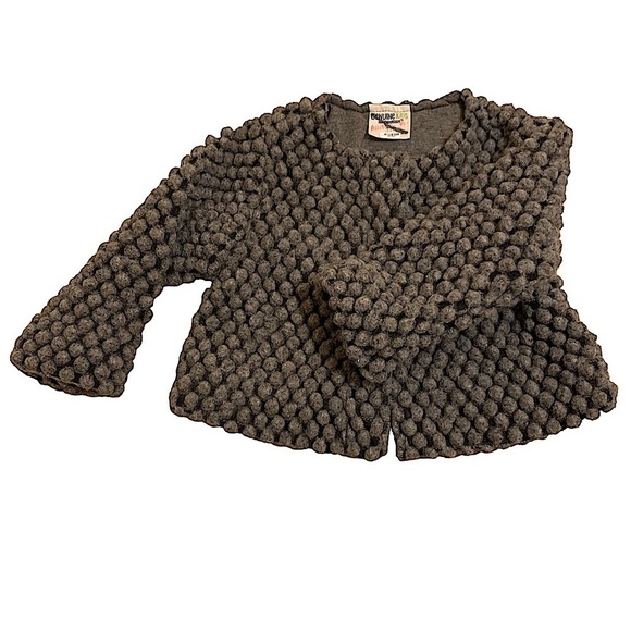 GENUINE Kids From Oshkosh Grey Wool Blend Pom Pom Sweater Jacket Size 3T - Picture 1 of 9